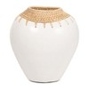 Vase Pottery Terracotta Woven Rattan Neck 10 Inch Boho Style White Finish Home Office Bedroom Living Room Decor - 2 of 4
