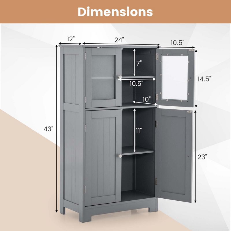Costway Bathroom Floor Storage Cabinet Kitchen Cupboard w/Doors&Adjustable Shelf Black\Brown, 4 of 11