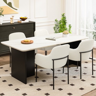 Dyonery Mid-Century Modern Boucle Dining Chair, Cozy Upholstered Back & Armrest, Metal Legs, White Accent Chair