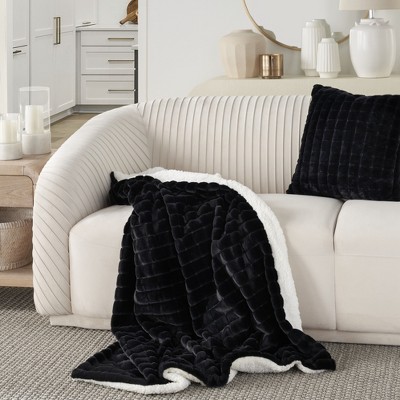 Waverly Black Faux Fur and Sherpa 50" x 60" Throw Blanket