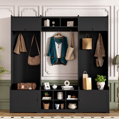 Lycvki 79.1''W. Modern 4-in-1 Entryway Hall Tree with Shoe Storage and Adjustable Shelf