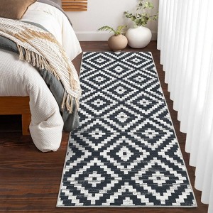 Modern Geometric Washable Runner Rug with Non-Slip Rubber Backing, Low Pile Carpet for Hallway, Kitchen, Laundry, and Entryway. - 1 of 4