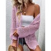 Women's Crochet Cardigan Long Sleeve Tie Front Hollow Out Thin Cardigan - 3 of 3