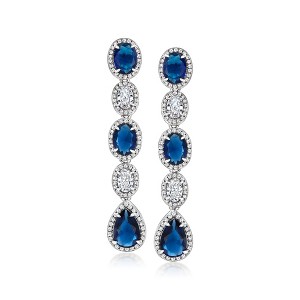 Ross-Simons Italian 8.00 ct. t.w. Simulated Sapphire and 3.00 ct. t.w. CZ Drop Earrings in Sterling Silver - 1 of 3