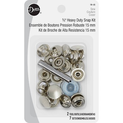 Dritz 5/8" 7ct Heavy Duty Snap Kit Nickel Plated Brass: Sewing Fasteners, Silver, Brass, 4.75" Length, 7 Pieces
