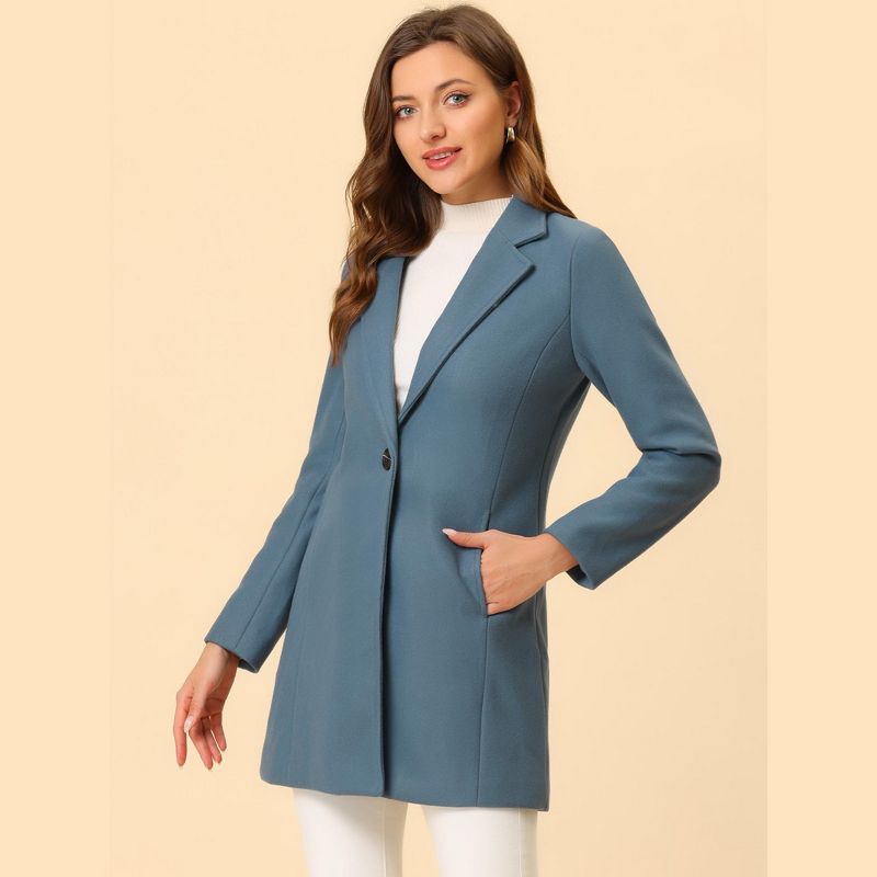 Allegra K Women's Regular Fit Notched Lapel Long Sleeve Buttoned Classic Coat, 3 of 7