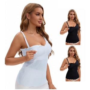 INSPIRE CHIC Women's 3 Pcs Lace Nursing Tanks with Adjustable Straps Breastfeeding V Neck Built-In Bra Cami - 1 of 4