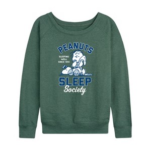 Women's - Peanuts - Peanuts Sleep Society Lightweight French Terry Wide Neck Long Sleeve Shirt - 1 of 4