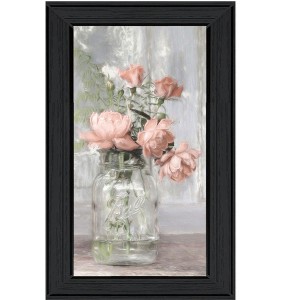 HomeRoots Cottage Peach Roses Black Framed Print Wall Art - 1 of 4
