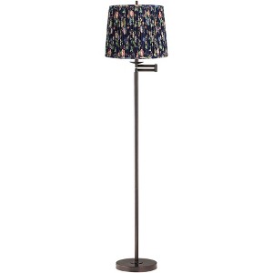 Regency Hill Gabrielle Modern 60 1/2" Tall Standing Floor Lamp Skinny Swing Arm Adjustable Brown Metal Bronze Finish Pleated Navy Blue Shade - 1 of 4