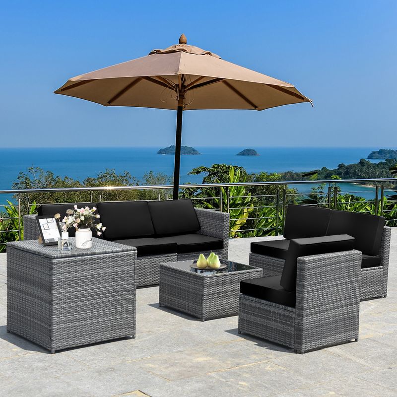 Costway 8 PCS Wicker Sofa Rattan Furniture Set Patio Furniture w/ Storage Table White\ Black\Turquoise\Red, 4 of 11