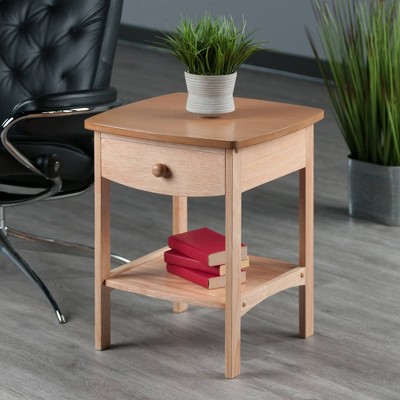Transitional Square Stone-Top Nightstand with Storage - Brown