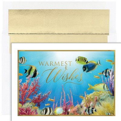 JAM Paper Christmas Cards & Envelopes Set 7 6/7x5 5/8 Warmest Wishes Fishes 526937800