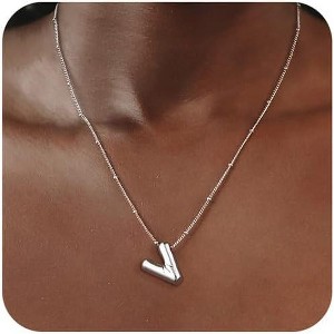 Sterling Silver Balloon Letter Necklace Satellite Bead Chain Personalized Gift - 1 of 4