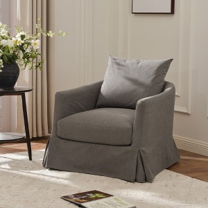 KINWELL 32" Wide Down Fill Upholstered Slipcovered Swivel Barrel Accent Armchair - 1 of 4