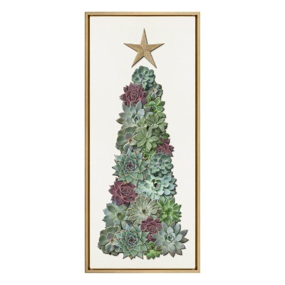 18" x 40" Sylvie Holiday Succulent Tall Tree Framed Canvas by the Creative Bunch Studio Gold - Kate & Laurel All Things Decor