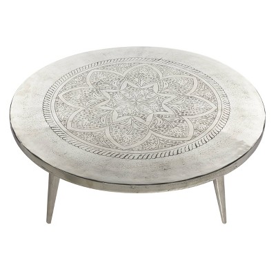 Silver Round Aluminum Traditional Coffee Table, 38"