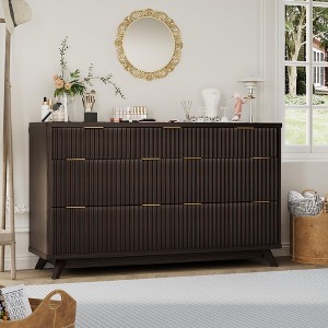 Fluted 8 Drawers Dresser, 54" Wide Chest of Drawers, Wood Storage Cabinet Organizer for Bedroom, Living Room Curved Profile Design - 1 of 4