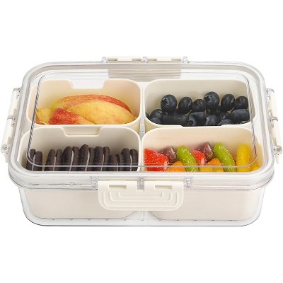 Attop 4 Compartment Snack Box Container Tray, Divided Serving Tray with Lid, Mini Small Snackle Box