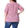 Agnes Orinda Women's Plus Size Floral Pleated V Neck Short Sleeve Tiered Babydoll Blouses - 4 of 4