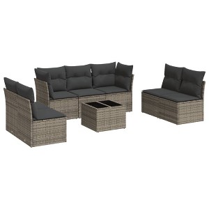 vidaXL Garden Sofa Set Grey, Dark Grey PE Rattan 8-Piece Adjustable Feet - 1 of 4