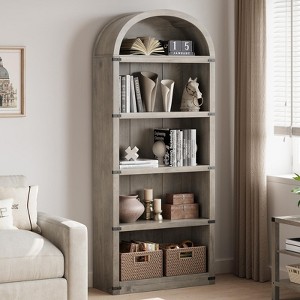 5-Shelf Arched Farmhouse Bookcase, 71.65" Tall Wooden Bookshelves for Home Office, Living Room Display & Storage Rack - 1 of 4