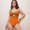 Anna-Kaci Swim Women's Eyelet Lace One Piece Swimsuit with Keyhole Cutout and Contrast Trim Detail - 2 of 4
