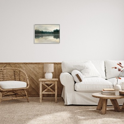 Gray Framed Foggy Lake Forest Landscape Canvas Print, 16 x 20