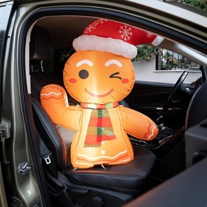 Zone Tech Christmas Gingerbread Red Hat Blow-Up Décor for Cars - Vehicle Buddy Inflatable with 12V Car Blower Plug LED Lights Decoration - 1 of 4