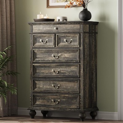 7 Drawer Dresser for Bedroom,  Wood Dresser with Natural Texture, Rustic Farmhouse Chest of Drawers for Bedroom, Living Room, Hallway