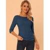 INSPIRE CHIC Women's Classic Solid Elbow Sleeves Round Neck Slim Fit T-Shirts - 2 of 4