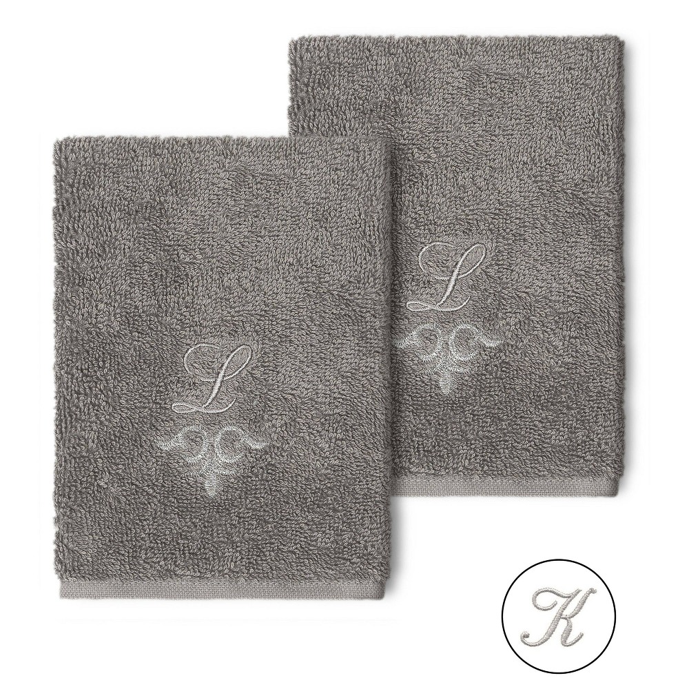 Photos - Towel Set of 2 Monogrammed Washcloths Dark Gray/K - Linum Home Textiles