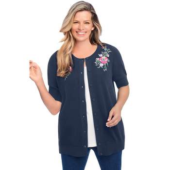 Woman Within Women's Plus Size Perfect Elbow-Length Sleeve Cardigan