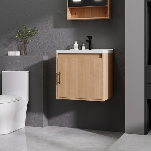 KTMBDW Floating Bathroom Vanity with Sink, Single Sink Wall Mounted Bathroom Vanity, White Ceramic Basin Top for Small Space - 1 of 4