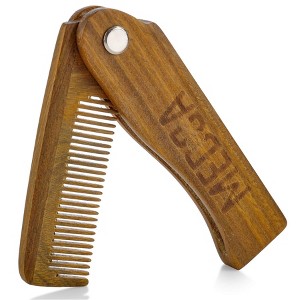MEDca Men’s Folding Wooden Comb – 100% Solid Beechwood Fine Tooth Pocket Comb for Beard, Mustache & Head Hair – Travel & Styling - 1 of 4