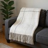HomeRoots 50" X 67" Sand And White Cotton Blend Woven Plaid Throw Blanket with Fringe - 2 of 4