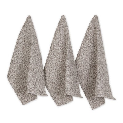 Design Imports Leather Brown/Off-White Tonal Recycled Cotton Waffle Dishtowel Set/3