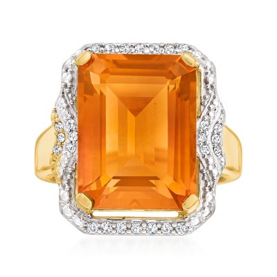 Ross-Simons 11.00 Carat Madeira Citrine and .20 ct. t.w. Diamond Ring in 18kt Gold Over Sterling