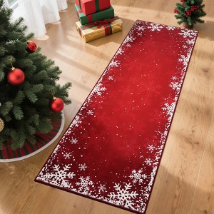 Christmas Snowflake Area Rug, Indoor Floor Carpet Washable with Non Slip Backing, Low Pile Stain Resistant Floor Mat for Living Room, Nursery - 1 of 4