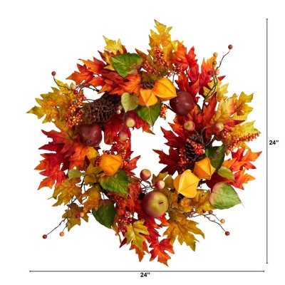 24'' Autumn Maple Leaf and Pine Cone Artificial Fall Wreath