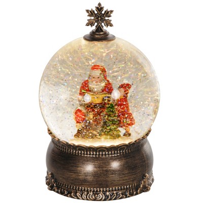 HOMCOM Christmas Snow Globe with Music, Light and Swirling Glitter, Battery Operated Christmas Decoration, Bronze