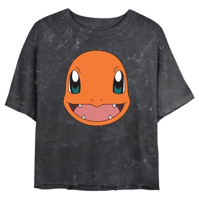 Juniors Womens Pokemon Charmander Smile Mineral Wash Crop T-shirt : Target
