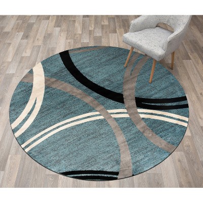 Blue and Gray Abstract Round Synthetic Area Rug