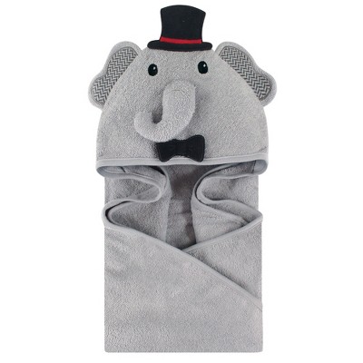 Little Treasure Baby Boy Cotton Animal Face Hooded Towel, Mr Elephant, One Size