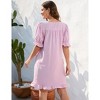 Women's V Neck Puff Sleeve Mini Dress Bow Detail Flowy Summer Party Dress Casual Sundress - 3 of 4