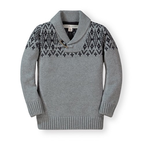 Hope & Henry Boys' Shawl Collar Sweater Black Fairisle With 6-12 Months) Target
