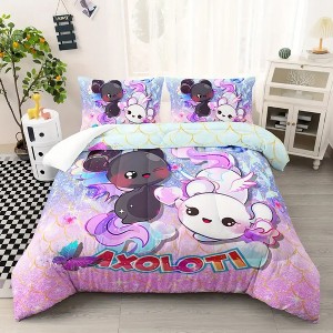 Acoinel 3 Pcs Rainbow Axolotl Comforter Set with 2 Pillowcases - 1 of 4