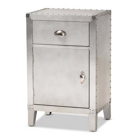 Romain Metal 1 Door Accent Storage Cabinet Silver Baxton Studio