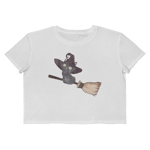 Social Collective Women Kitten Broom Short Sleeve Graphic Cotton Cropped Loose T-shirt - 1 of 4