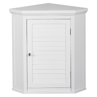 Lavish Home 3-Shelf Corner Storage Cabinet with Shutter Doors and  Adjustable Shelves, White